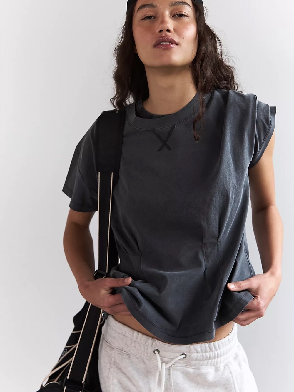 Free People Mind Yourself Tee Black Shirt Sleeve Top